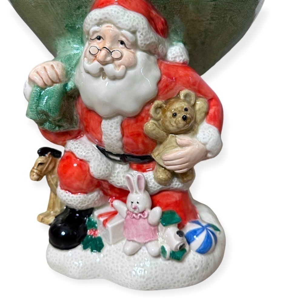 Vtg Fitz And Floyd 9.5" Ceramic Santa With Sack & Toys Footed Compote Bowl - Picture 2 of 8
